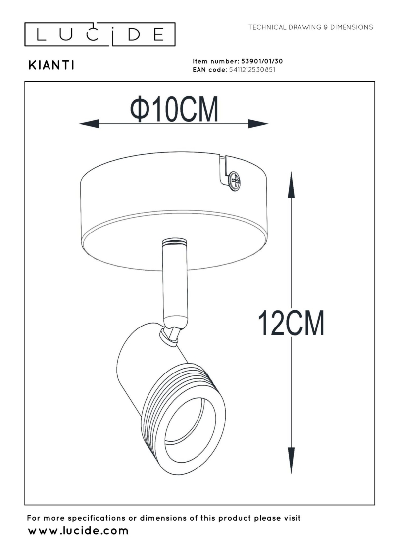 Lucide KIANTI - Ceiling spotlight - Ø 10 cm - 1xGU10 - Black